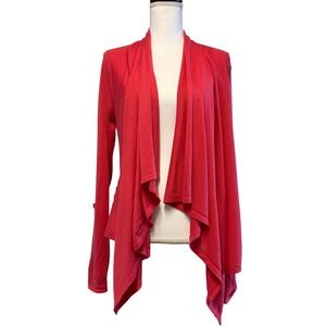 Saks Fifth Ave Black Label Sz L Luxury Silk Cashmere Waterfal Cardigan Coral Red